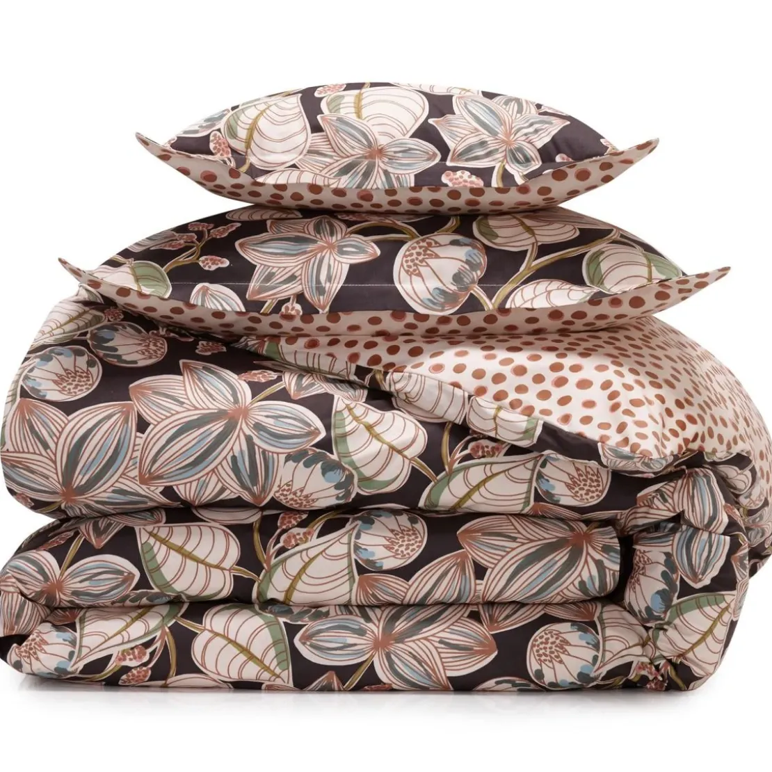 BecquetHousse de couette percale de coton réversible DR. GILI à motif feuillage - beige rose