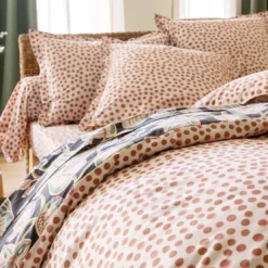 BecquetHousse de couette percale de coton réversible DR. GILI à motif feuillage - beige rose