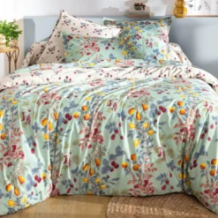 BecquetHousse de couette percale de coton CROQUER réversible vert d’eau