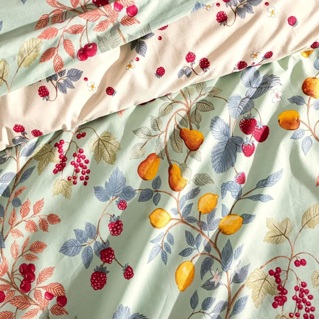 BecquetHousse de couette percale de coton CROQUER réversible vert d’eau
