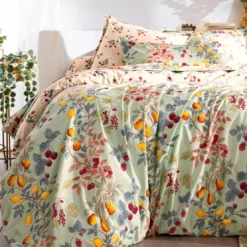 BecquetHousse de couette percale de coton CROQUER réversible vert d’eau