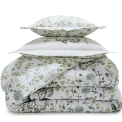 BecquetHousse de couette percale de coton blanche florale verte réversible - VERONIKA
