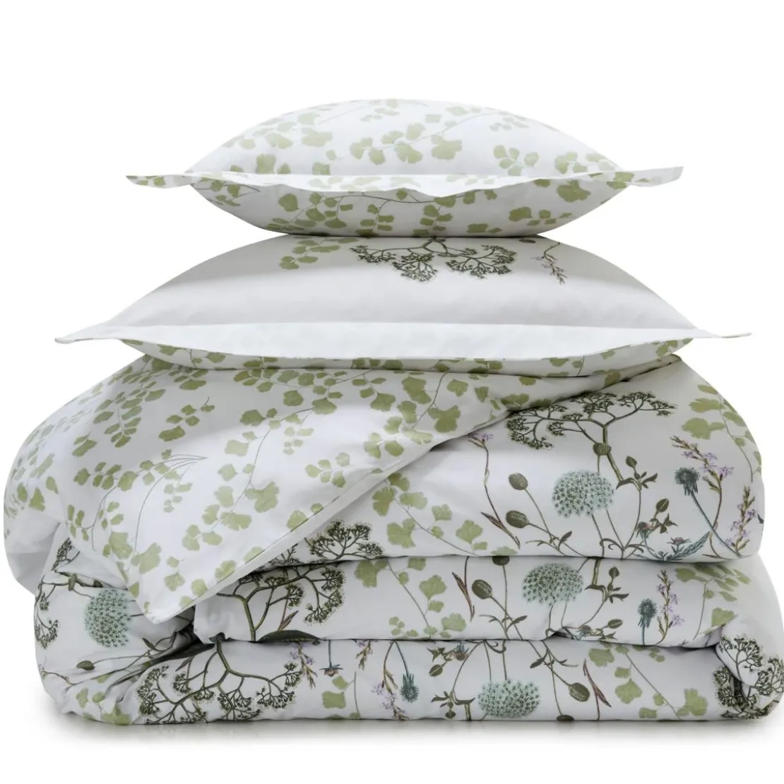 BecquetHousse de couette percale de coton blanche florale verte réversible - VERONIKA