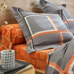 BecquetHousse de couette réversible en coton gris motifs carreaux -BIBUS