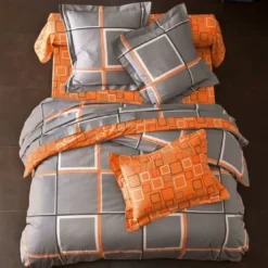 BecquetHousse de couette réversible en coton gris motifs carreaux -BIBUS