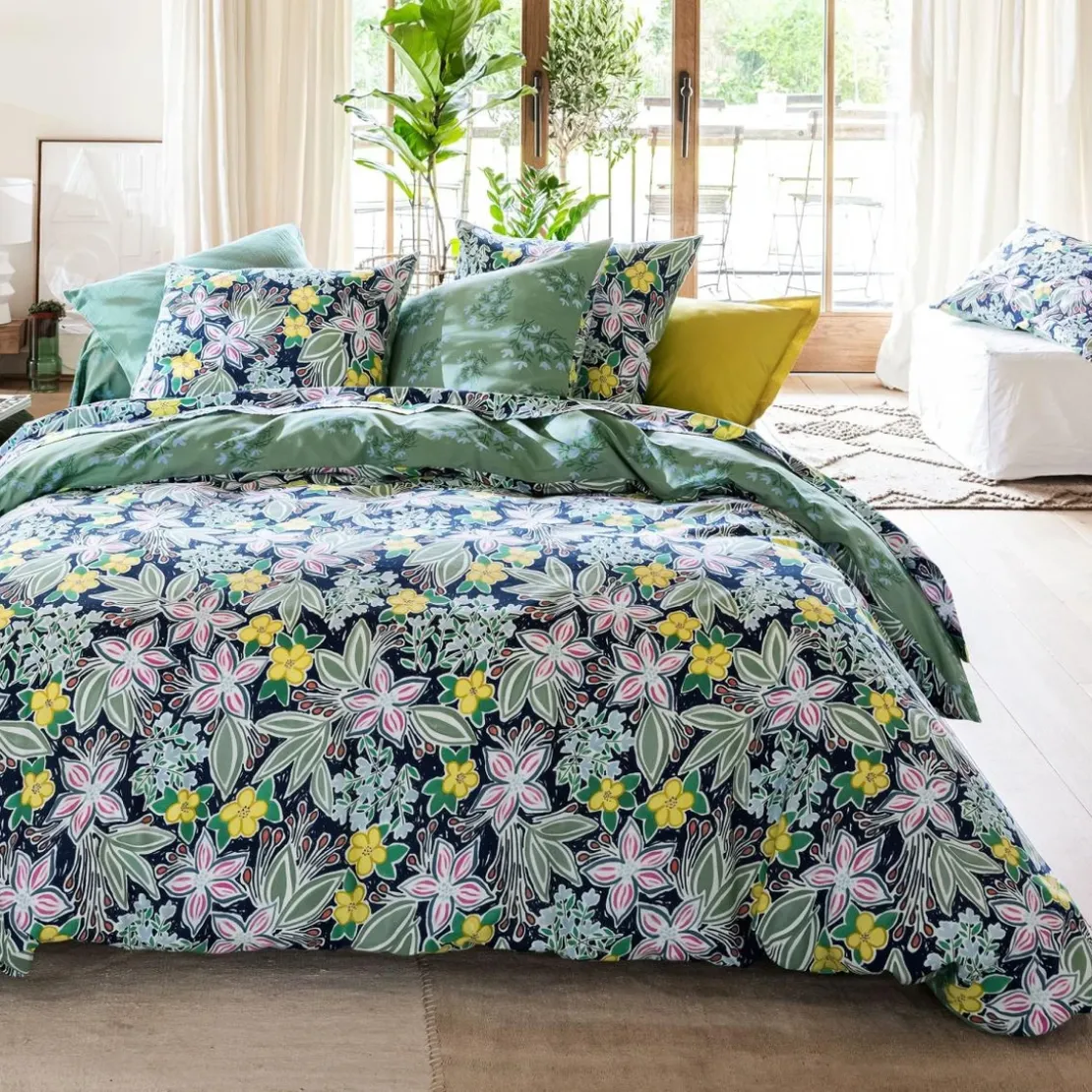 BecquetHousse de couette réversible en coton multicolore imprimé floral - CUEILLETTE