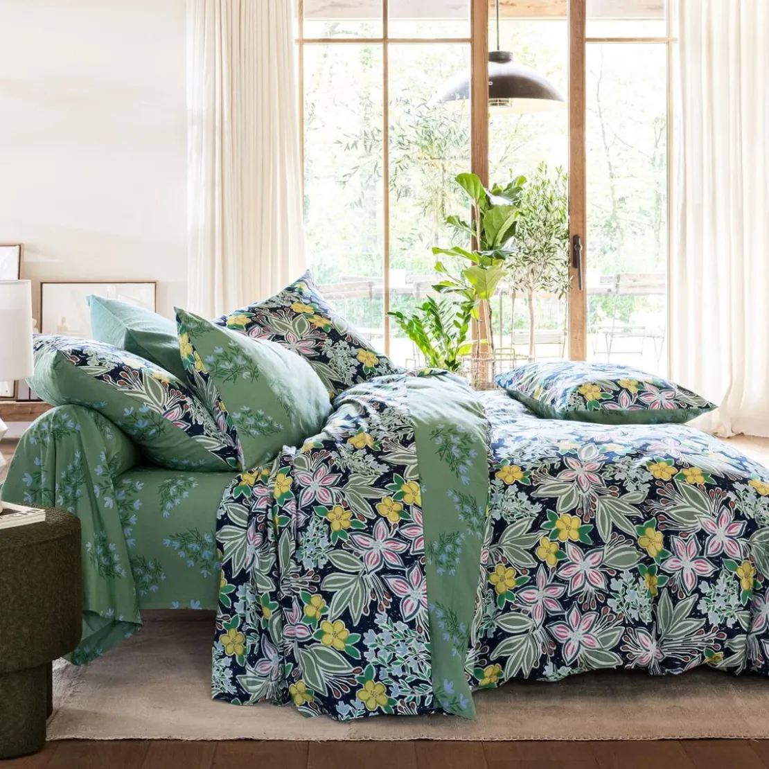 BecquetHousse de couette réversible en coton multicolore imprimé floral - CUEILLETTE