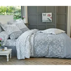 BecquetHousse de couette réversible en percale de coton gris perle - PASTOURELLE