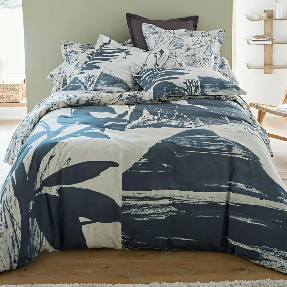 BecquetHousse de couette réversible en coton bleu nuit - CRÉPUSCULE