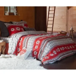 BecquetHousse de couette réversible en flanelle rouge à motif carreaux - MONTAGNARD