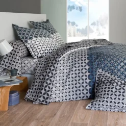 BecquetHousse de couette réversible en flanelle à micro motifs gris - THIBAULT