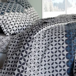 BecquetHousse de couette réversible en flanelle à micro motifs gris - THIBAULT