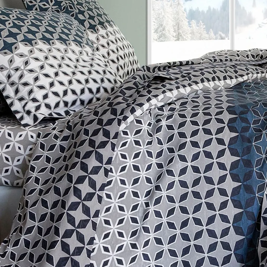 BecquetHousse de couette réversible en flanelle à micro motifs gris - THIBAULT