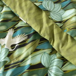 BecquetHousse de couette réversible en coton vert bronze à motif tropical - DEPAYSANT