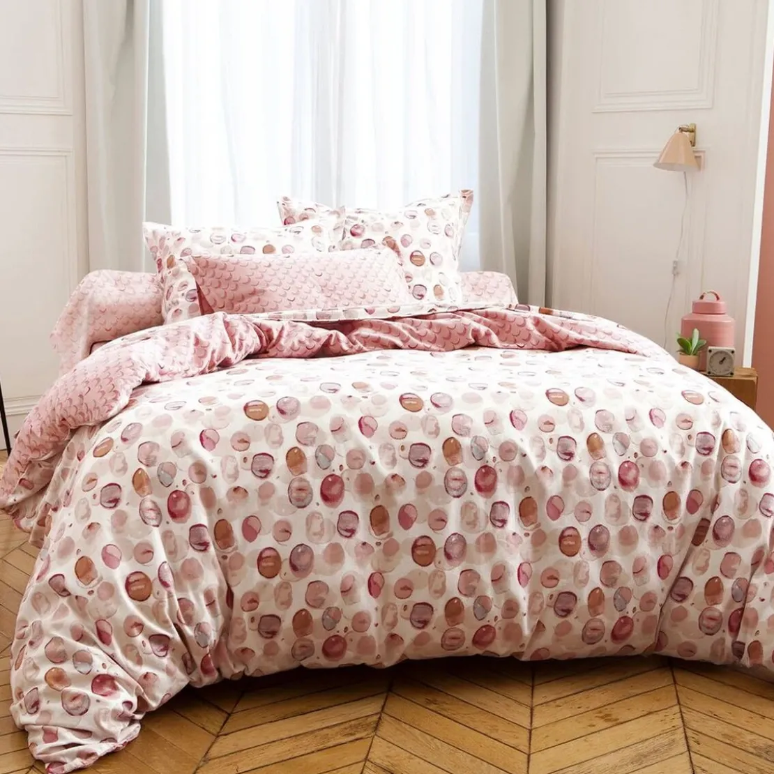 BecquetHousse de couette réversible en flanelle blanc cassé - PASTILLES FLANELLE