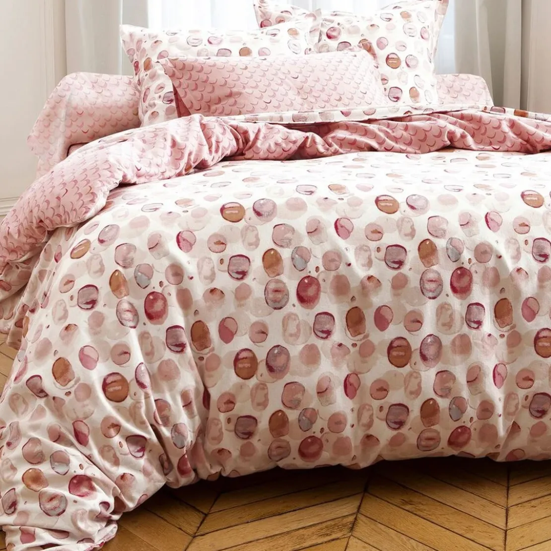BecquetHousse de couette réversible en flanelle blanc cassé - PASTILLES FLANELLE