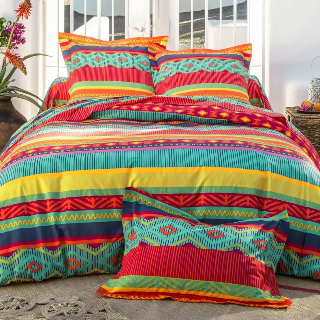 BecquetHousse de couette réversible en coton motifs ethniques multicolore - EL GRINGO