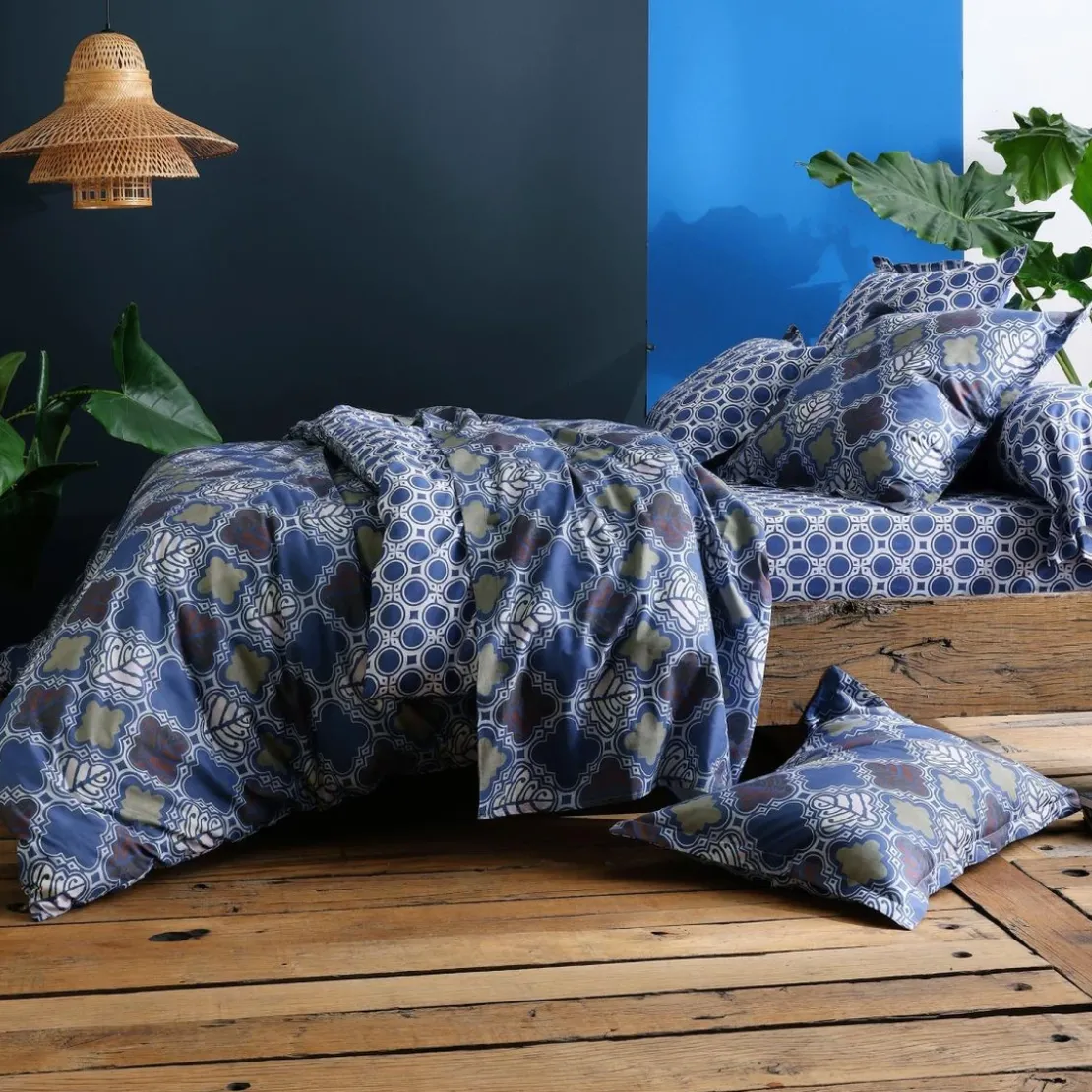BecquetHousse de couette réversible en coton bleu marine - AFRO GEO