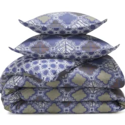 BecquetHousse de couette réversible en coton bleu marine - AFRO GEO