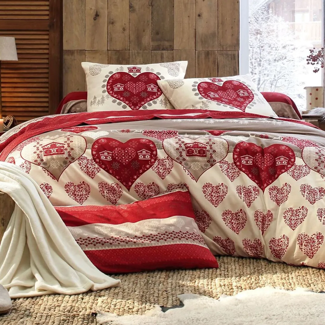 BecquetHousse de couette réversible en flanelle rouge - VALMOREL