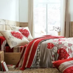 BecquetHousse de couette réversible en flanelle rouge - VALMOREL