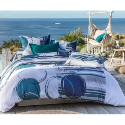BecquetHousse de couette réversible en coton blanc à motifs cercles et rayures - CAP ÉTÉ