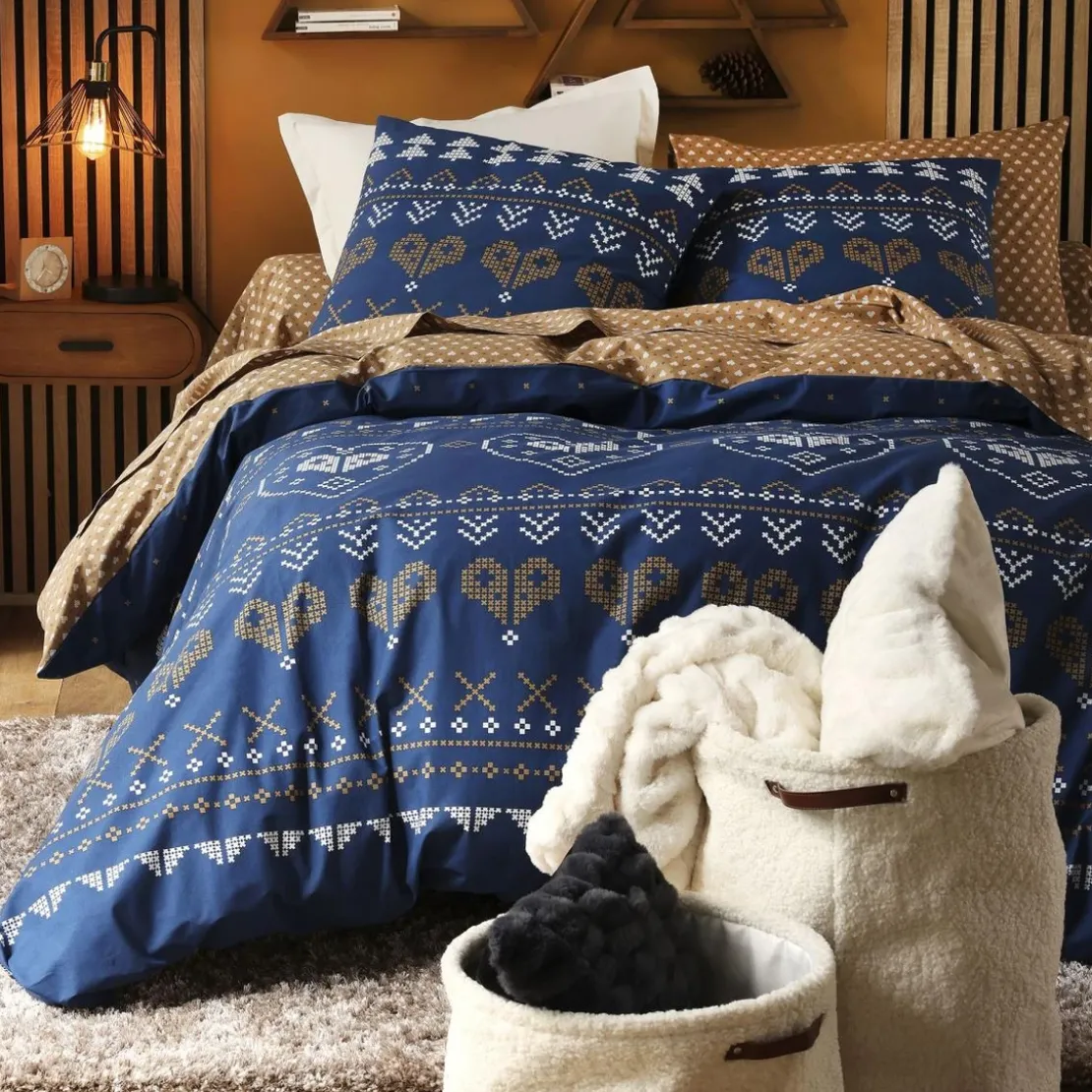 BecquetHousse de couette réversible en coton bleu - RECIT D'HIVER