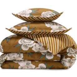 BecquetHousse de couette réversible en coton camel à motif floral - RAFFINEMENT