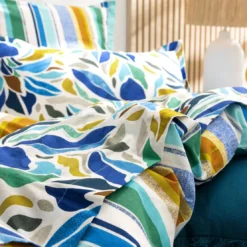 BecquetHousse de couette réversible en coton blanche à motif floral graphique - FESTIVE