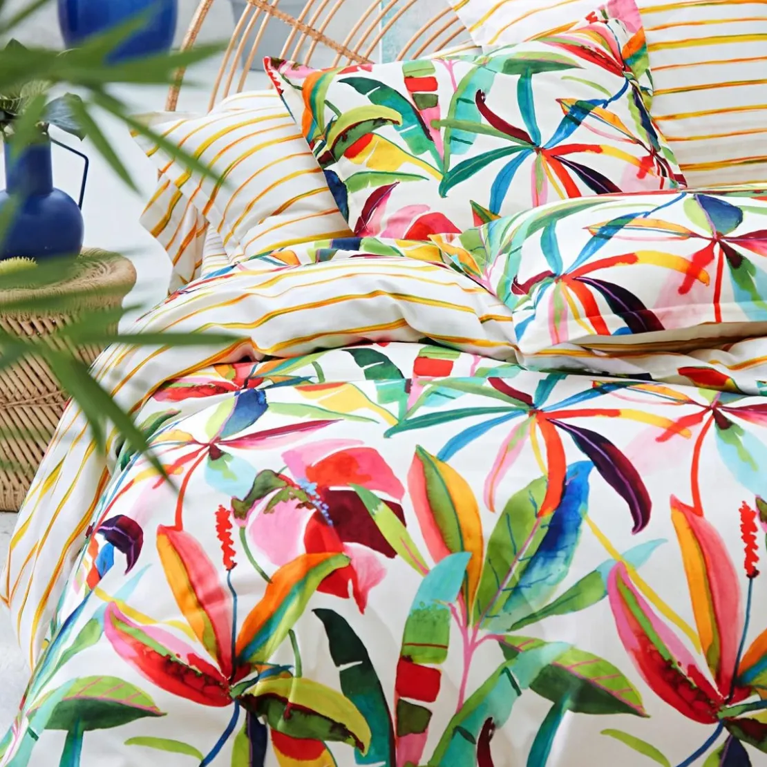 BecquetHousse de couette réversible en coton écru à motif tropical multicolore - IPANEMA