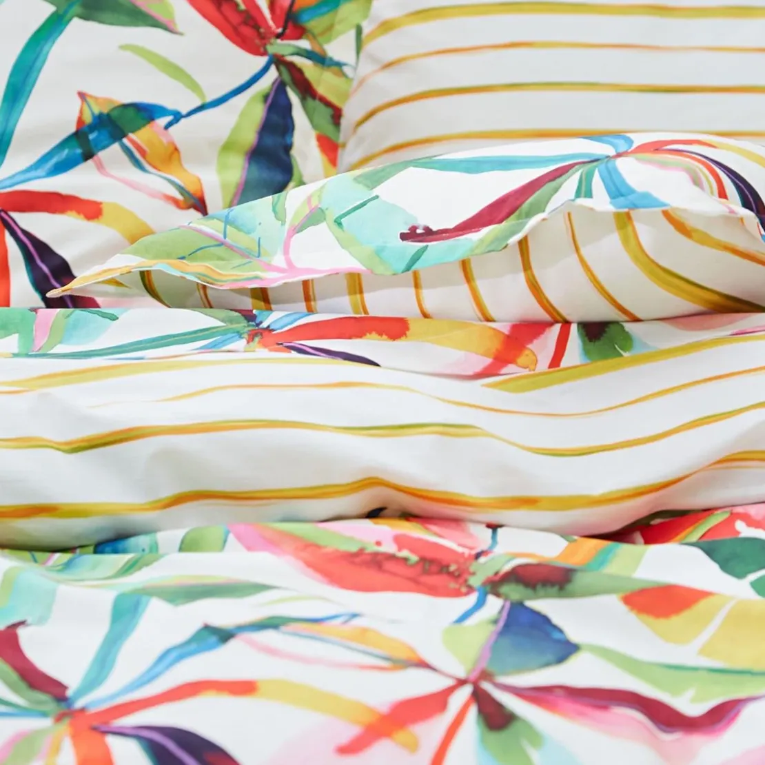 BecquetHousse de couette réversible en coton écru à motif tropical multicolore - IPANEMA