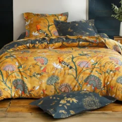 BecquetHousse de couette réversible en coton jaune ocre à motif tropical - JARDIN EXTRAORDINAIRE