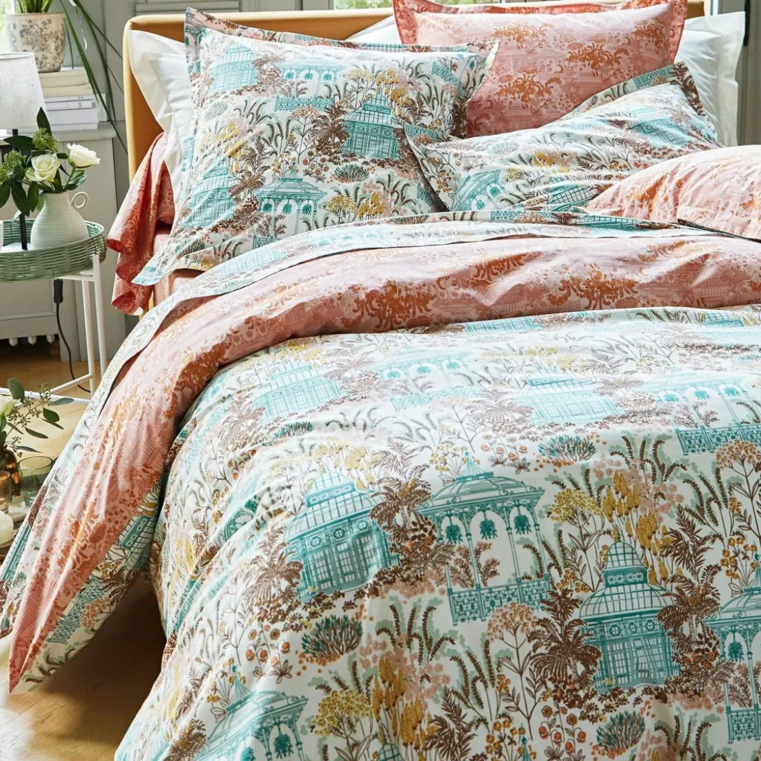 BecquetHousse de couette réversible en percale de coton vert d’eau motif floral botanique - DR. ROYAL BOTANIC