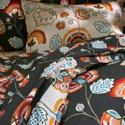 BecquetHousse de couette réversible en coton noire à motif floral graphique - BOUKHARA
