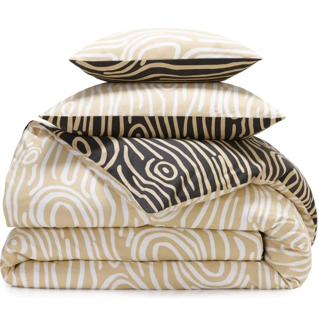 BecquetHousse de couette réversible en flanelle sable et noir charbon à motif graphique effet bois - TOPO