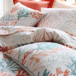 BecquetHousse de couette réversible en percale de coton écru - CORAL REEF