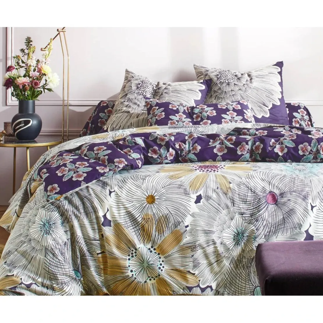 BecquetHousse de couette réversible en coton violette à motif floral - PURPLE FLO