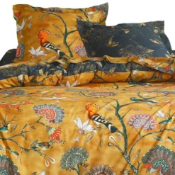 BecquetHousse de couette réversible en satin de coton jaune ocre à motif tropical - JARDIN EXTRA