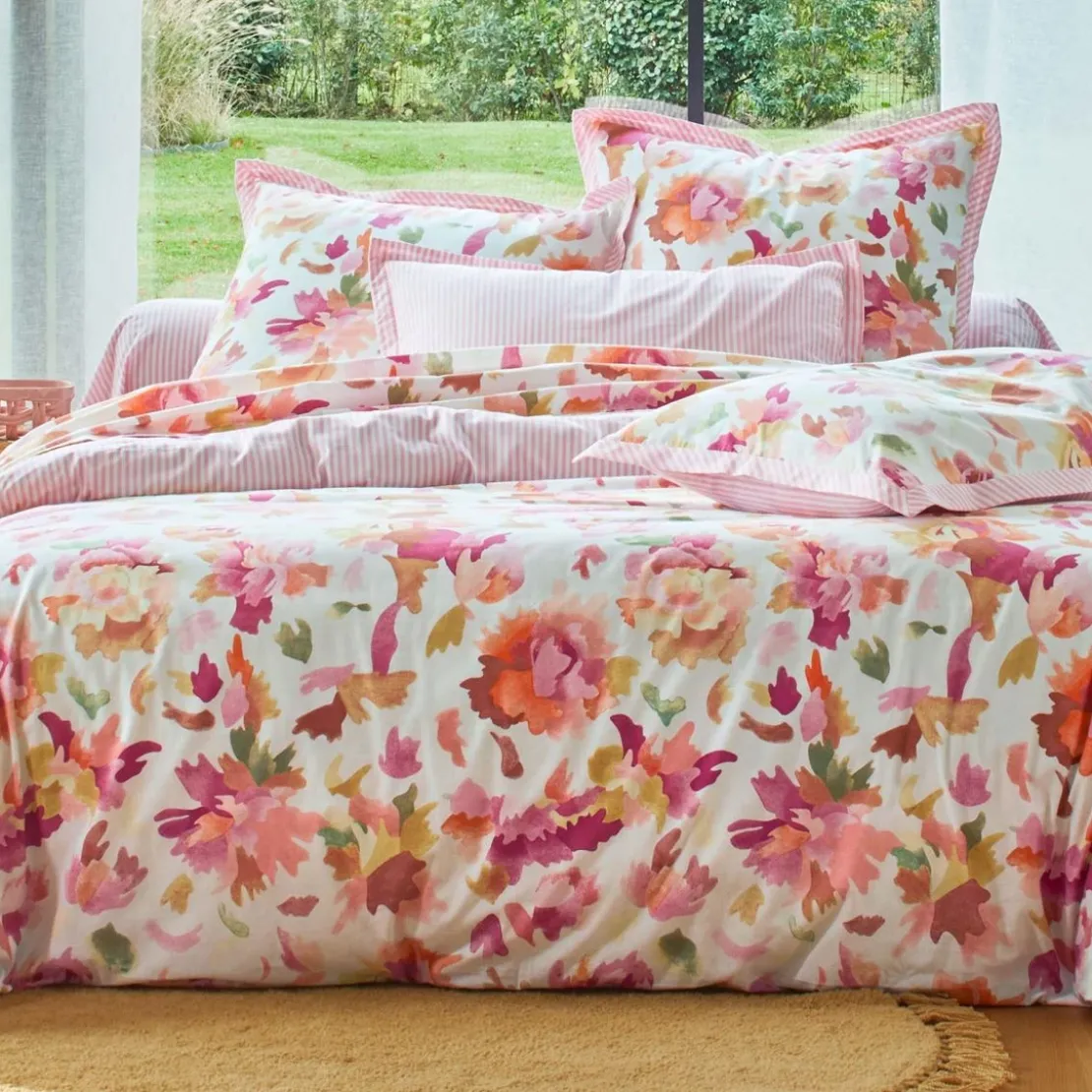 BecquetHousse de couette réversible en coton blanc cassé - VALSE FLEURIE