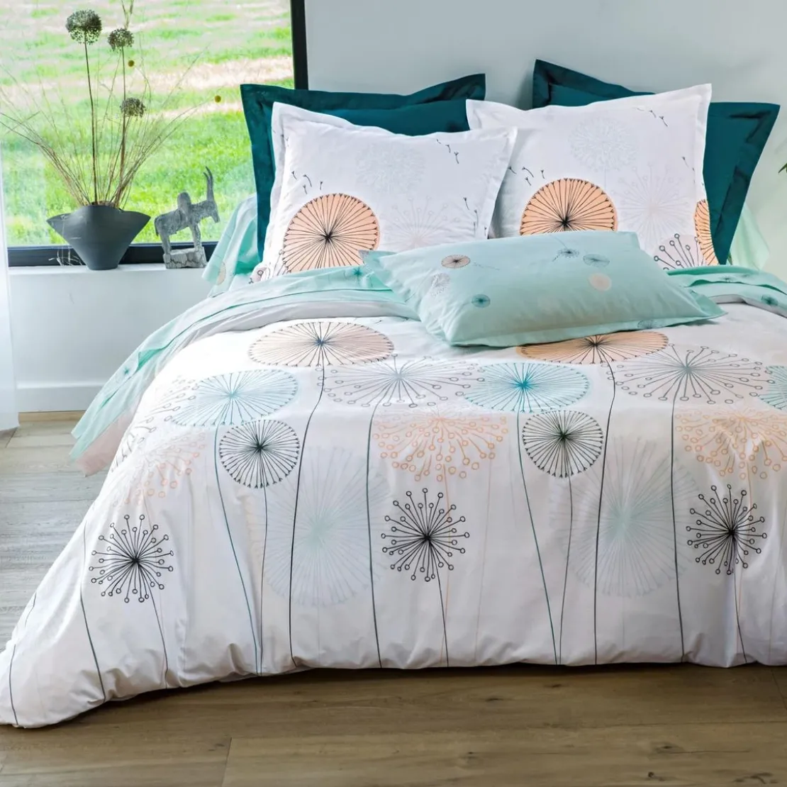 BecquetHousse de couette réversible en coton blanche - PISSENLIT