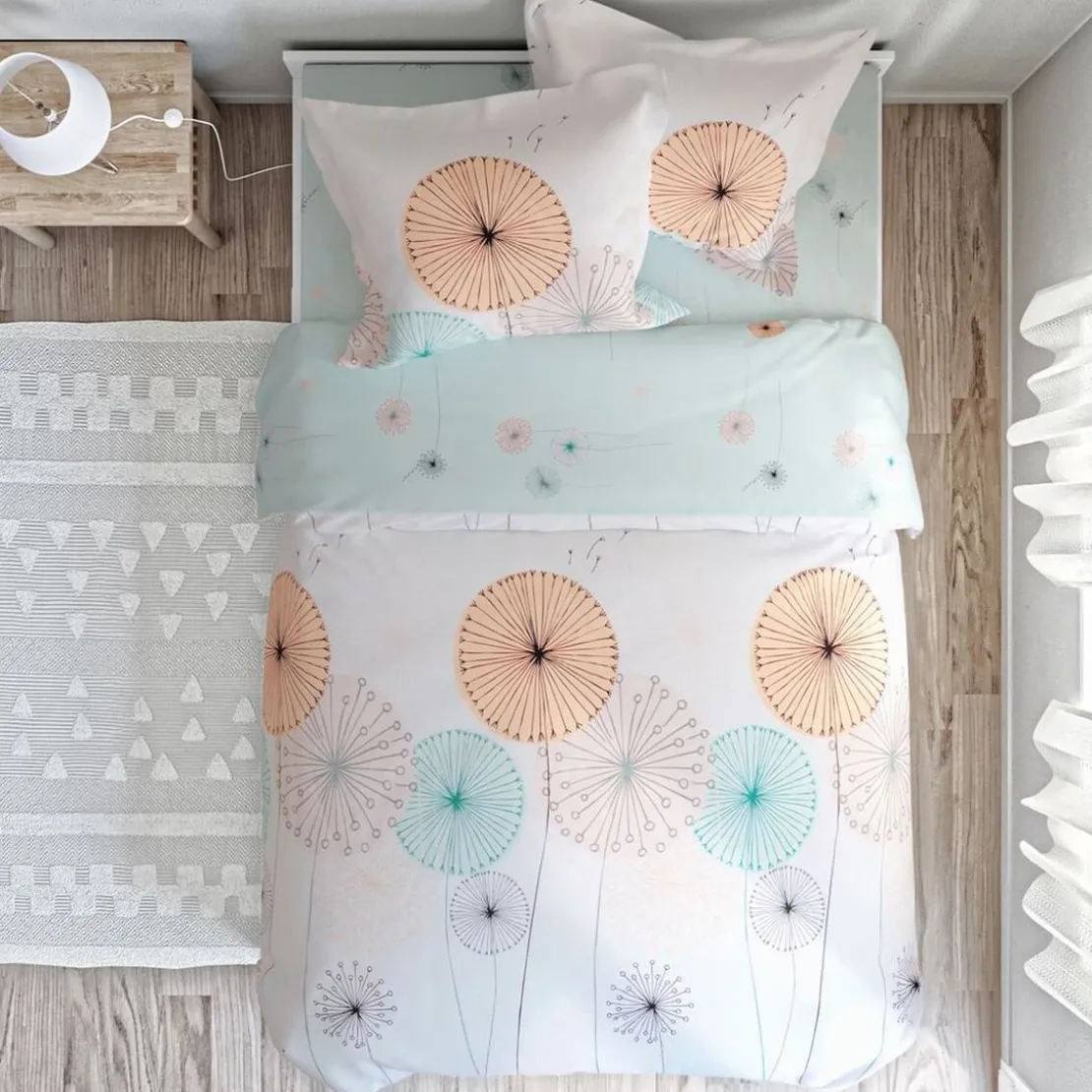 BecquetHousse de couette réversible en coton blanche - PISSENLIT