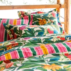 BecquetHousse de couette réversible en coton blanche à motif tropical - BRESIL