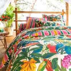 BecquetHousse de couette réversible en coton blanche à motif tropical - BRESIL