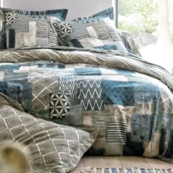 BecquetHousse de couette réversible en coton bleu grisé effet patchwork - ILE DE CANDIE