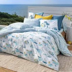 BecquetHousse de couette réversible en coton blanc imprimé voiliers - MOUSSAILLON