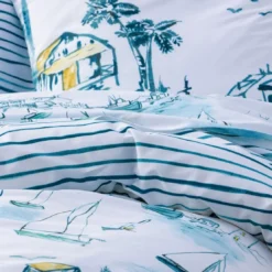 BecquetHousse de couette réversible en coton blanc imprimé voiliers - MOUSSAILLON