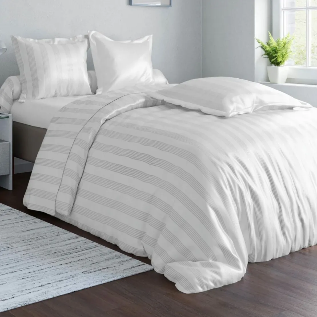 BecquetHousse de couette SATIN RAYE/UNI200x200 - blanc