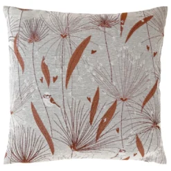 BecquetHousse de coussin en coton écru à motif floral rouge tomette - MIYAJIMA