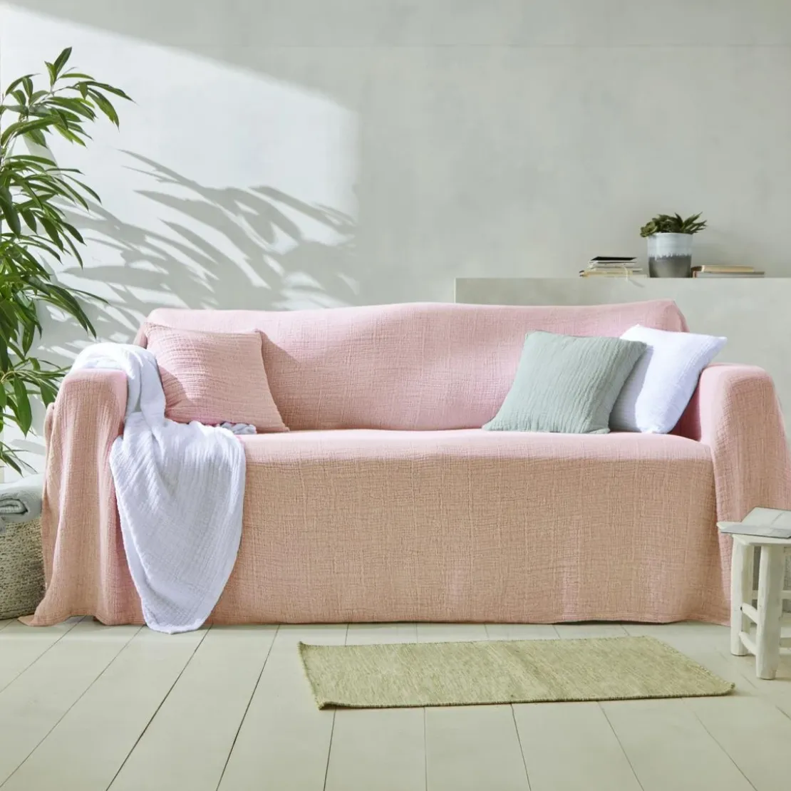 BecquetHousse de coussin en gaze de coton CL.WELLS rose poudré