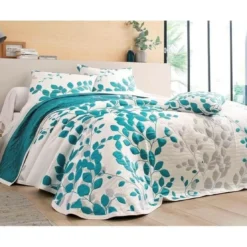 BecquetHousse de coussin jacquard motif végétal FANNY - Turquoise